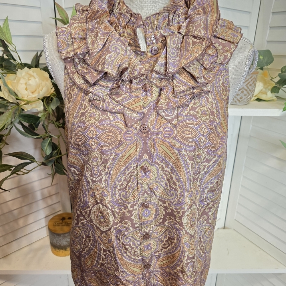 J. Crew Silk Paisley Top in Purple and Gold 1408 Size 4